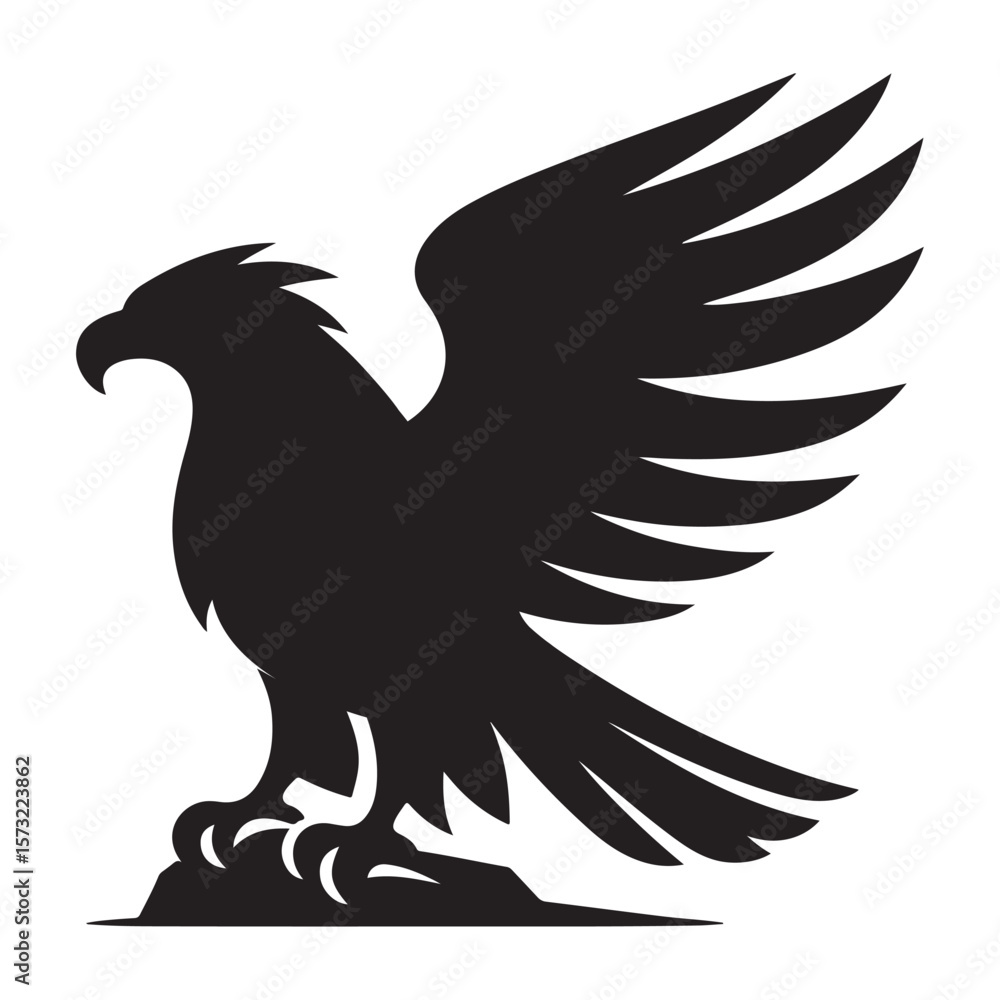 Obraz premium Silhouette of a Powerful Eagle Perched on Rock – Majestic Bird of Prey Illustration for Logo, Tattoo, or Wildlife Design Concept