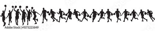 Dynamic basketball players silhouette sequence, showcasing skill and athleticism on the court