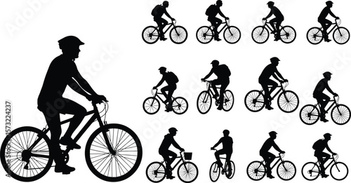Cyclist Silhouettes Collection, Men and Women Riding Bicycles, Outdoor Sport, Healthy Lifestyle, Transportation, Recreation, Fitness Activity, Diverse Cycling Illustrations