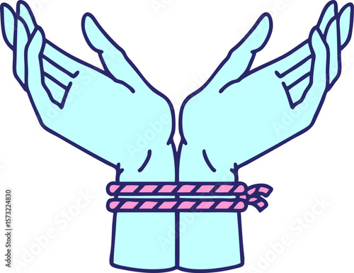 tattoo in traditional style of a pair of tied hands in bright neon color