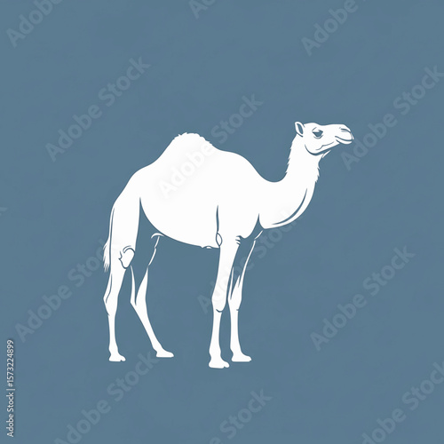 Stylized White Camel Silhouette on Blue Background Illustration
