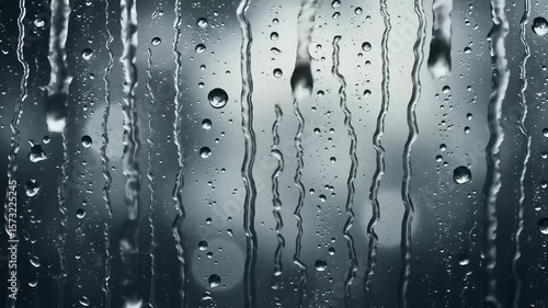 Raindrops Falling on Window Glass Close Up