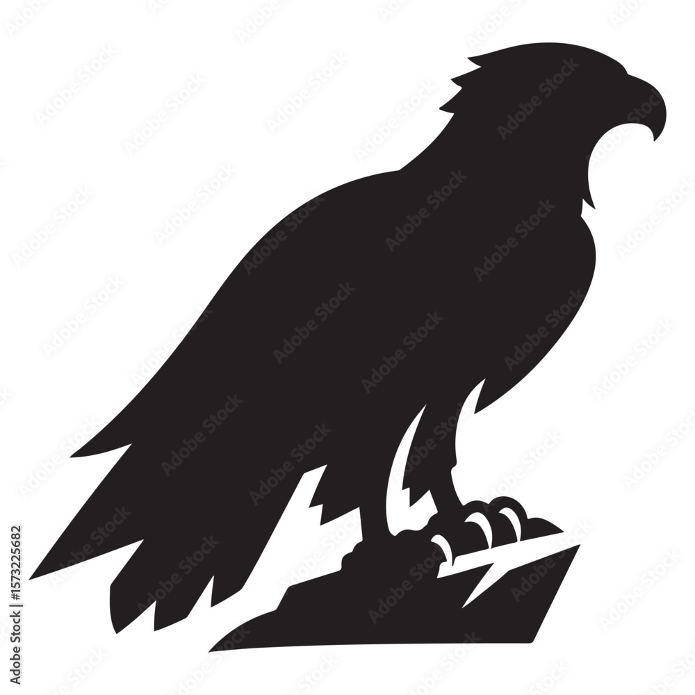 Obraz premium Silhouette of a Powerful Eagle Perched on Rock – Majestic Bird of Prey Illustration for Logo, Tattoo, or Wildlife Design Concept