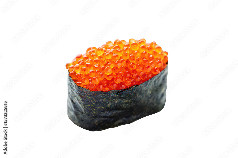 Gunkan Maki sushi with bright orange ikura salmon roe on gunkanmaki Gunkan Maki sushi with bright orange ikura salmon roe on gunkanmaki