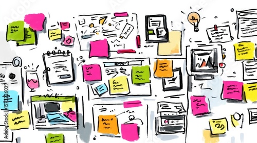 cloud-based whiteboard with sticky notes during virtual brainstorming