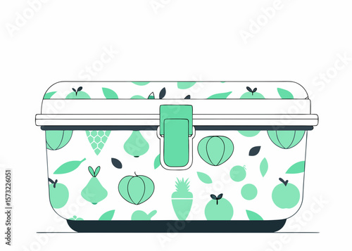 Illustrated Food Storage Container with Fruit Pattern for Meal Prep Blogs, Healthy Lifestyle Websites, Kitchen Organization, and Eco-Friendly Articles  