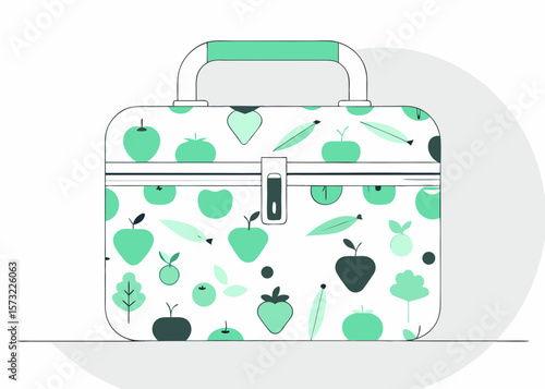 Fruit Patterned Lunchbox in Mint Green Color for Lifestyle Blogs, Healthy Eating Articles, School Nutrition Campaigns, and Eco-Friendly Product Promotions  
