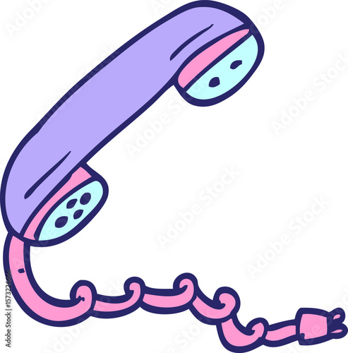 cartoon doodle telephone handset in bright neon color