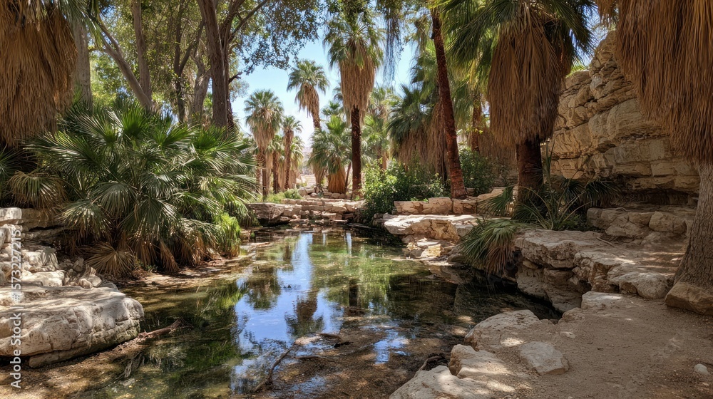 Fototapeta premium Tranquil oasis with palm trees and calm water