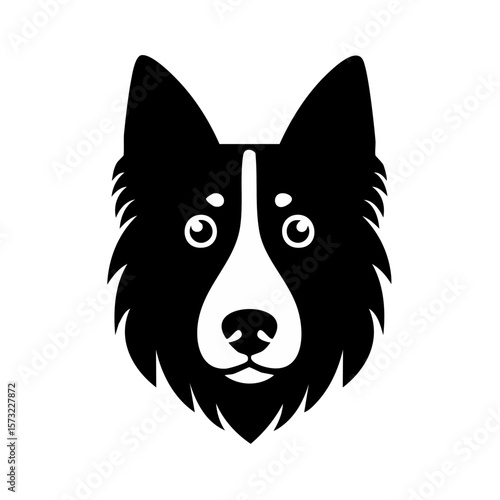 Border Collie Dog Head Black Glyph Icon (Color Changes Available in SVG)
