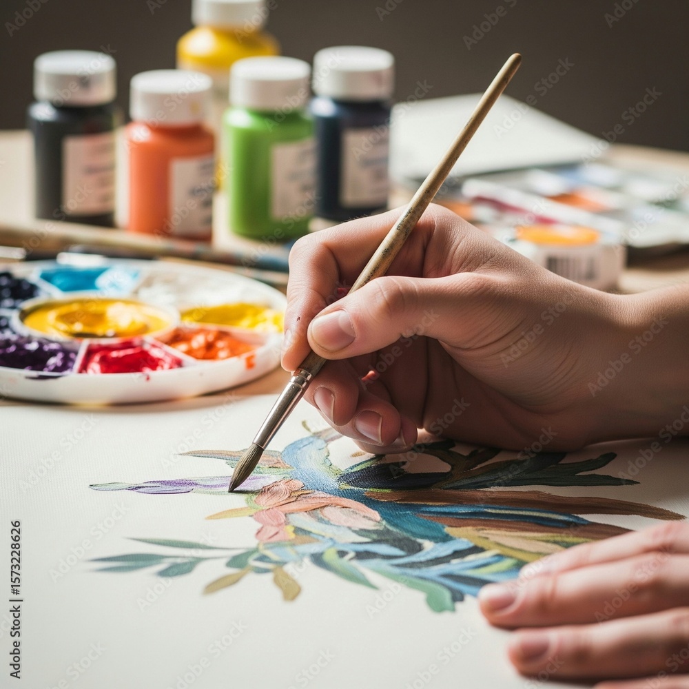 Naklejka premium hand painting with paint and brush