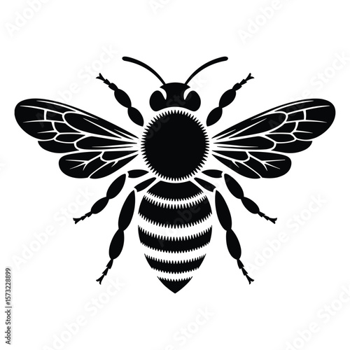 Detailed black silhouette of a bee with intricate wings and body