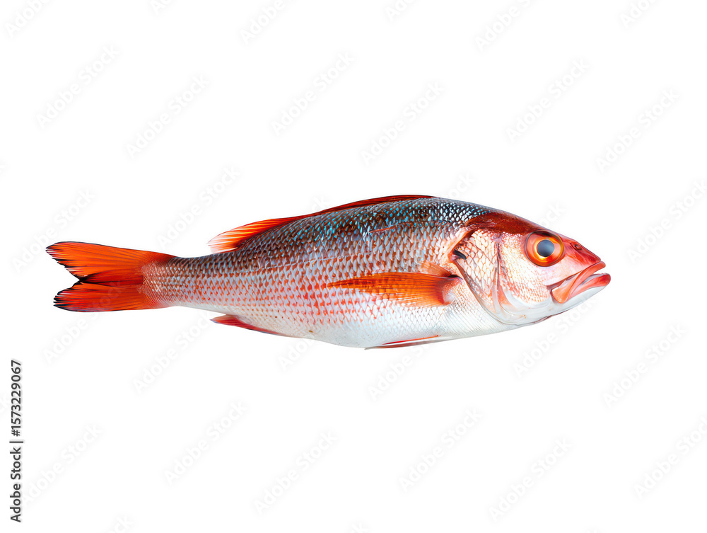 Red Snapper Fish With Orange Fins And Blue Dots On image Red Snapper Fish With Orange Fins And Blue Dots On image