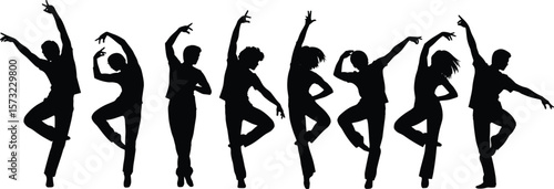 Diverse Dancers Silhouettes, Group Performing Various Ballet and Modern Dance Poses, Grace, Movement, Art, Performance, Expression, Studio, Stage, Training