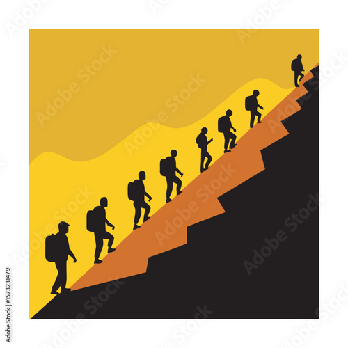 Adventure Group Walking Mountain Trail Together