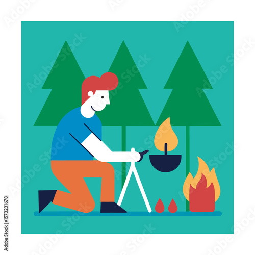 Campfire Cooking Scene Deep In Woods