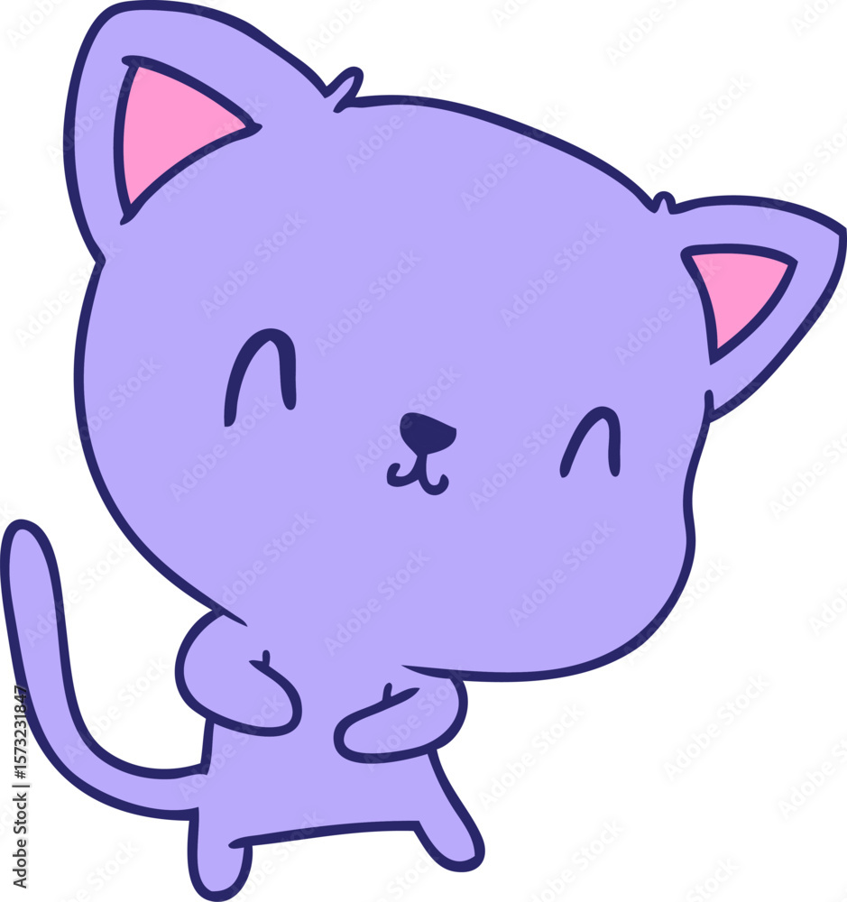 Obraz premium cartoon illustration of cute kawaii cat in bright neon color
