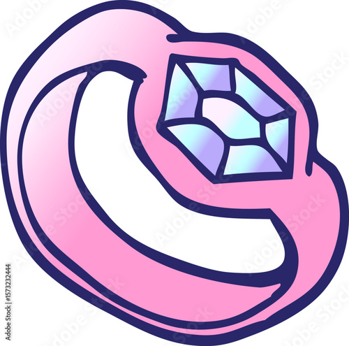 vector gradient illustration cartoon diamond ring in bright neon color