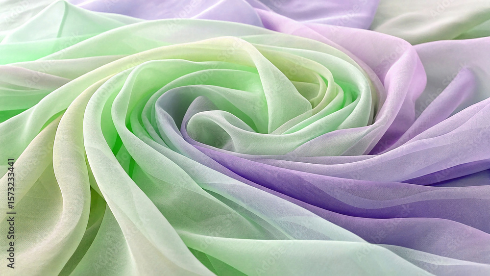 Obraz premium Swirling pastel chiffon fabric with green and purple gradient