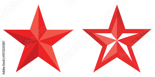 Geometric red stars with faceted shading shape symbol