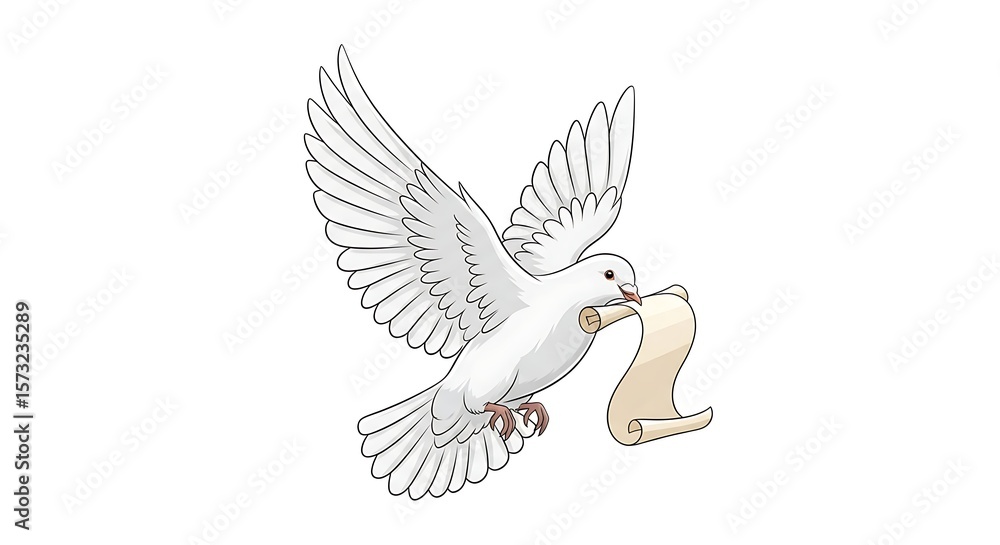 Obraz premium Dove with Scroll Vector – Peace Declaration Symbol on White