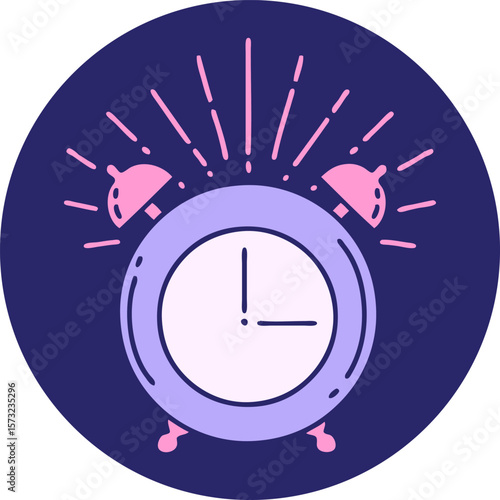 icon of a tattoo style ringing alarm clock in bright neon color