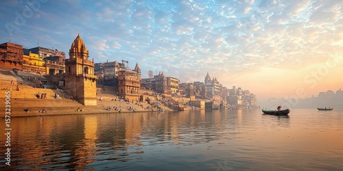 The sacred temples of Varanasi beside the Ganges River