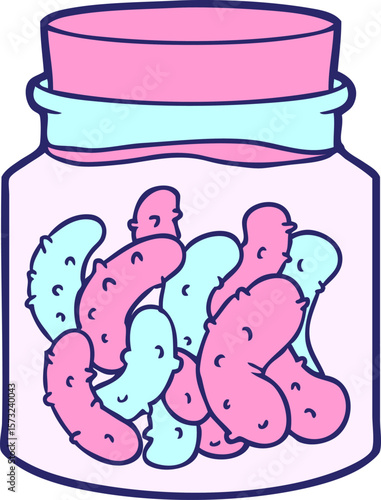 cartoon pickled gherkins in bright neon color