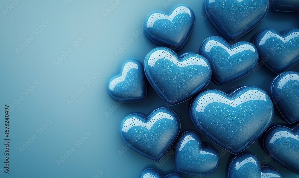 Obraz premium Sapphire hearts dance on azure canvas, a whimsical valentines daydream