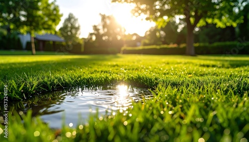Sunny garden puddle