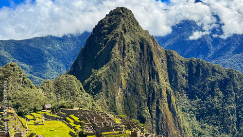 Photos Scenic Aerial View of Machu Picchu Ruins with Iconic Huayna Picchu Mountain unde