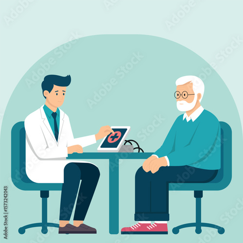 Healthcare Consultation Between Doctor and Elderly Patient in Medical Office