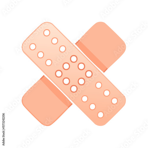 Two adhesive bandages crossed over each other, showing wound care and medical attention, healthcare illustration on white background.