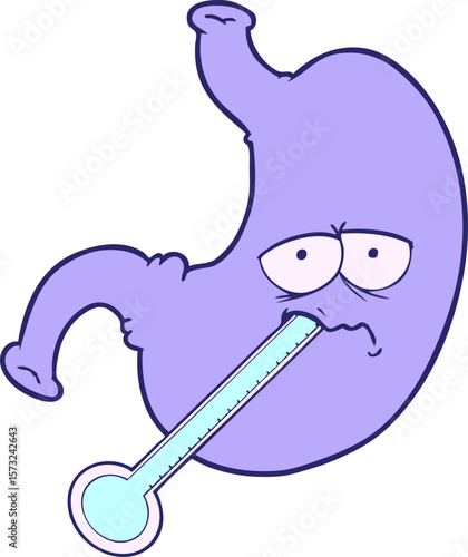 cartoon upset stomach in bright neon color