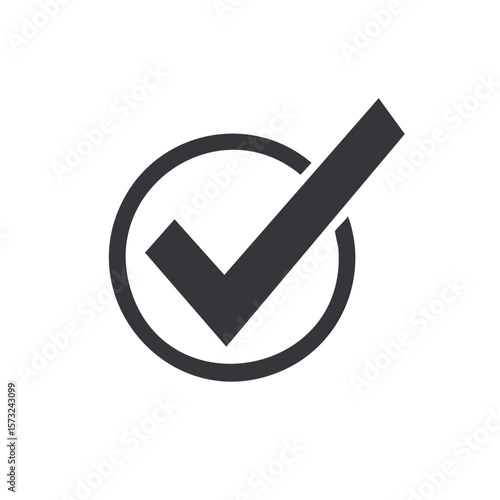 Checkmark Symbol in Circle, Dark Gray Tick Icon, Approval or Completion Sign