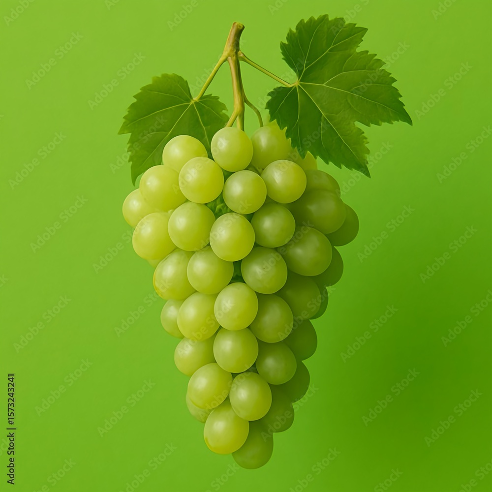 Obraz premium Summer berries, Refreshing Green Grapes on a Green Background.