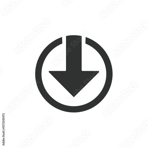 Circular Downward Directional Arrow Icon, Digital Download Button Interface Indicator, Vector Shape