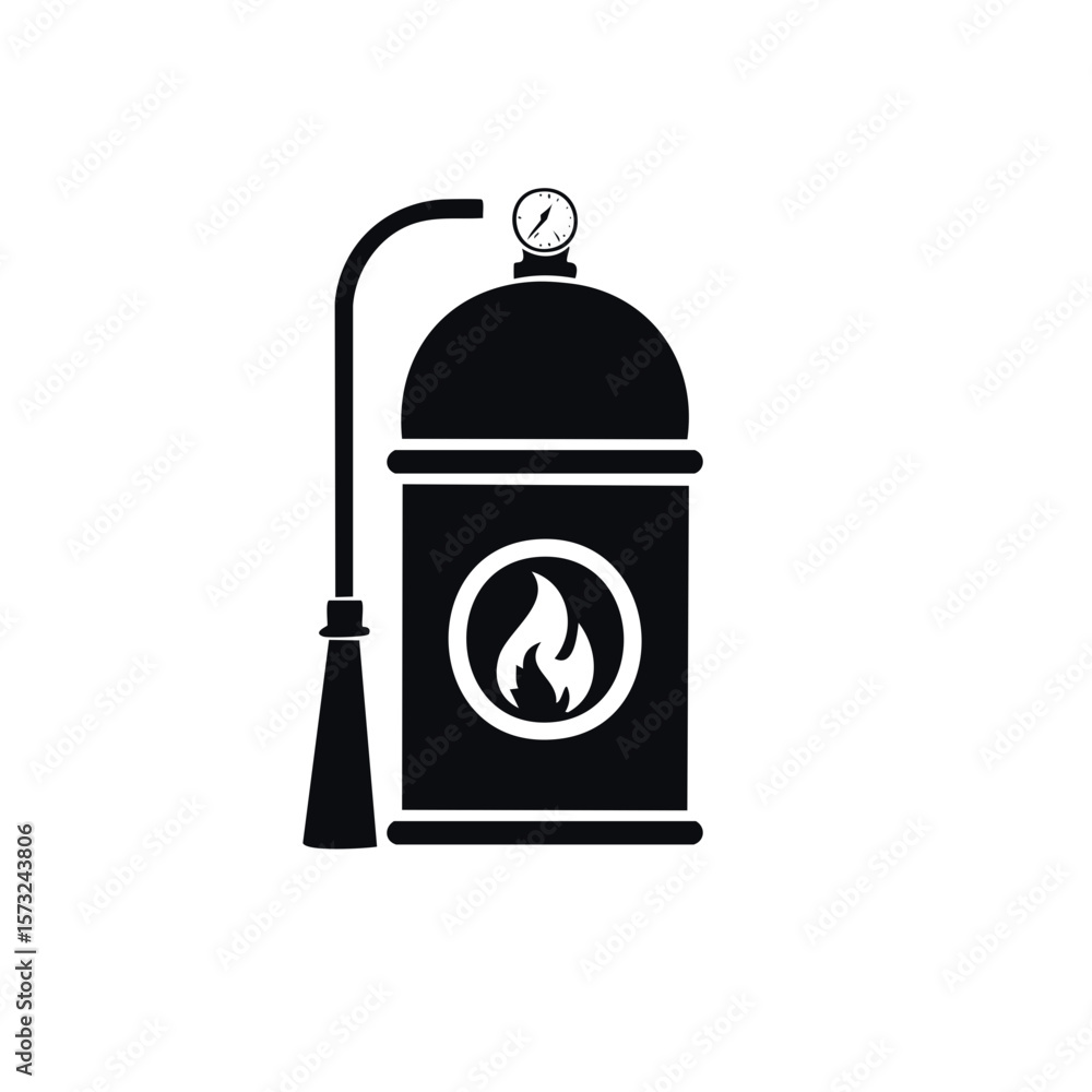 Obraz premium Vintage Brazier Silhouette: A Classic Heater with Fire Emblem and Pressure Gauge for Warmth
