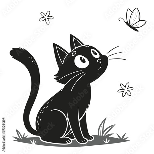black cat with a butterfly