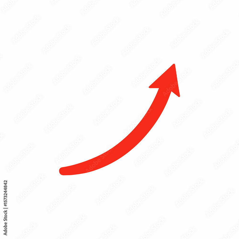 A simple red arrow curves upwards indicating growth and progress A simple red arrow curves upwards indicating growth and progress