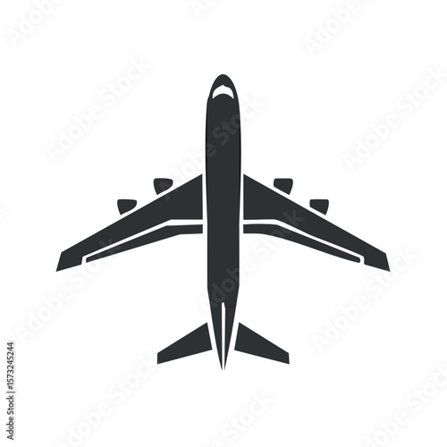 Airplane illustration from the top view, vector graphic of a jet silhouette, isolated airliner