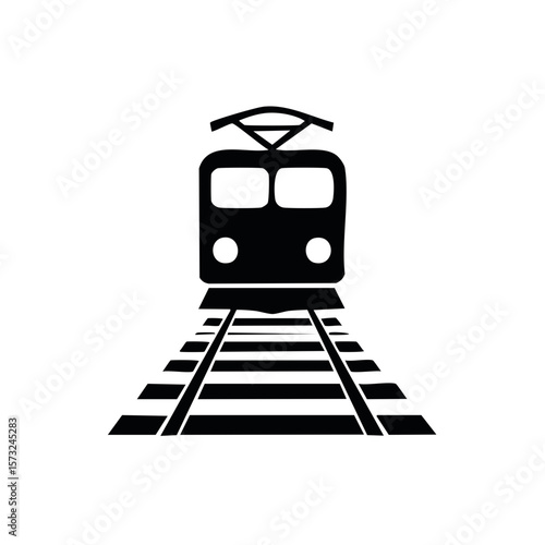 Black Train Illustration on Railroad Tracks Railway Transportation Concept