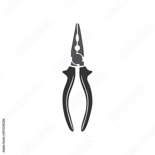Illustration of sleek black needle nose pliers, tool for handiwork projects, maintenance, repair jobs, flat icon