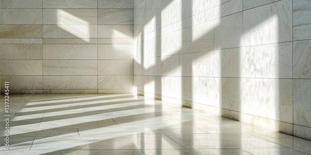 Fototapeta premium White stone architecture with radiant sunlight casting textured shadows