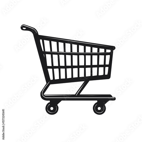 Illustration of a Black Shopping Cart, Trolley for Groceries and Retail