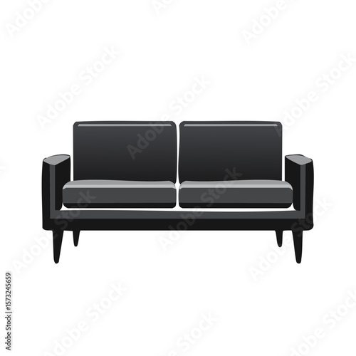 Illustration of a grey and black two-seater sofa for living room interior decoration