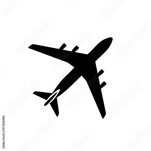 Airplane Vector Icon Black Silhouette Simple Design for Travel Aviation and Transportation