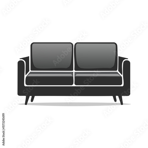 Sleek Grey Sofa Design Illustration Two Seat Cushions Interior Furniture