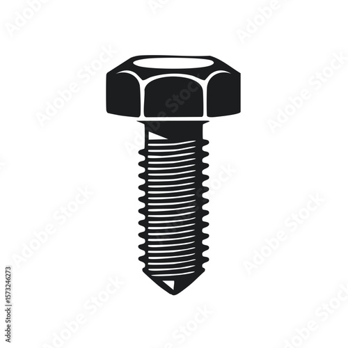 Isolated Hex Head Bolt Silhouette Industrial Fastener Metal Construction Component Repair Element