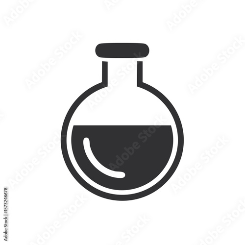 Illustration of a laboratory flask, volumetric flask with liquid contents for chemical experiments, research and testing